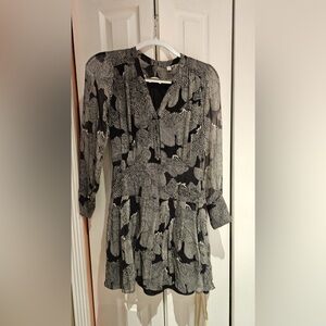 Equipment Black and Gray Wrap Dress with Bishop Sleeves